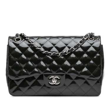 Black Chanel Jumbo Classic Patent Double Flap Shou