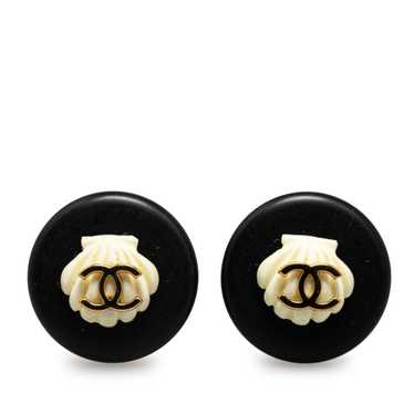 Black Chanel CC Button Shell Clip On Earrings