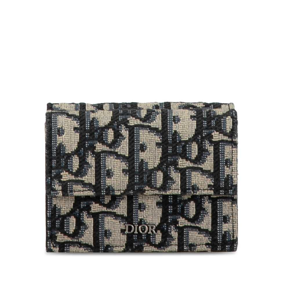 Blue Dior Oblique Canvas Trifold Wallet - image 1