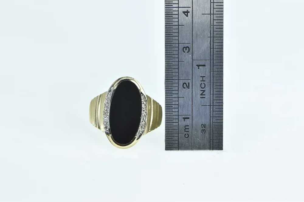 14K Black Onyx Diamond Vintage Grooved Ring Size … - image 4