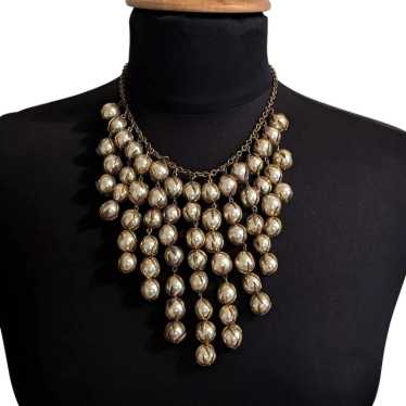 Art Deco Era Big Caged Faux Pearl Drops Bib Neckl… - image 1