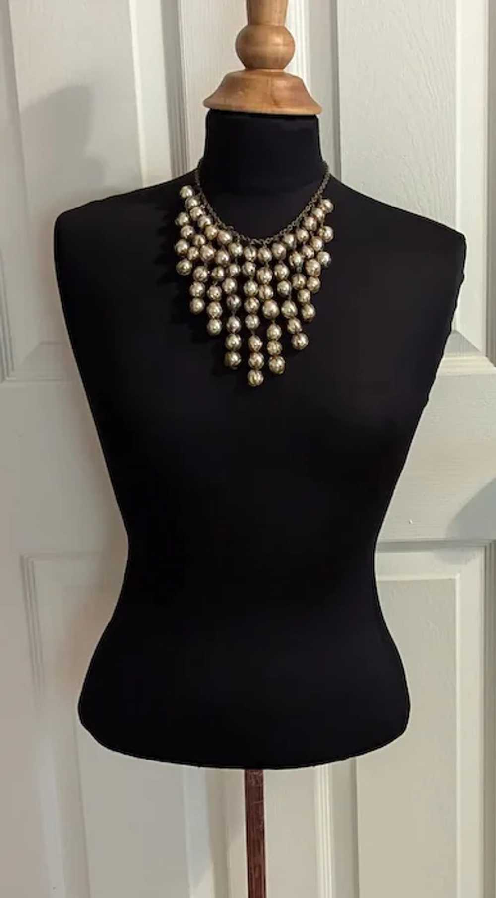 Art Deco Era Big Caged Faux Pearl Drops Bib Neckl… - image 4