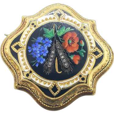 Unique Antique 18K Gold Enamel Floral Brooch pin … - image 1