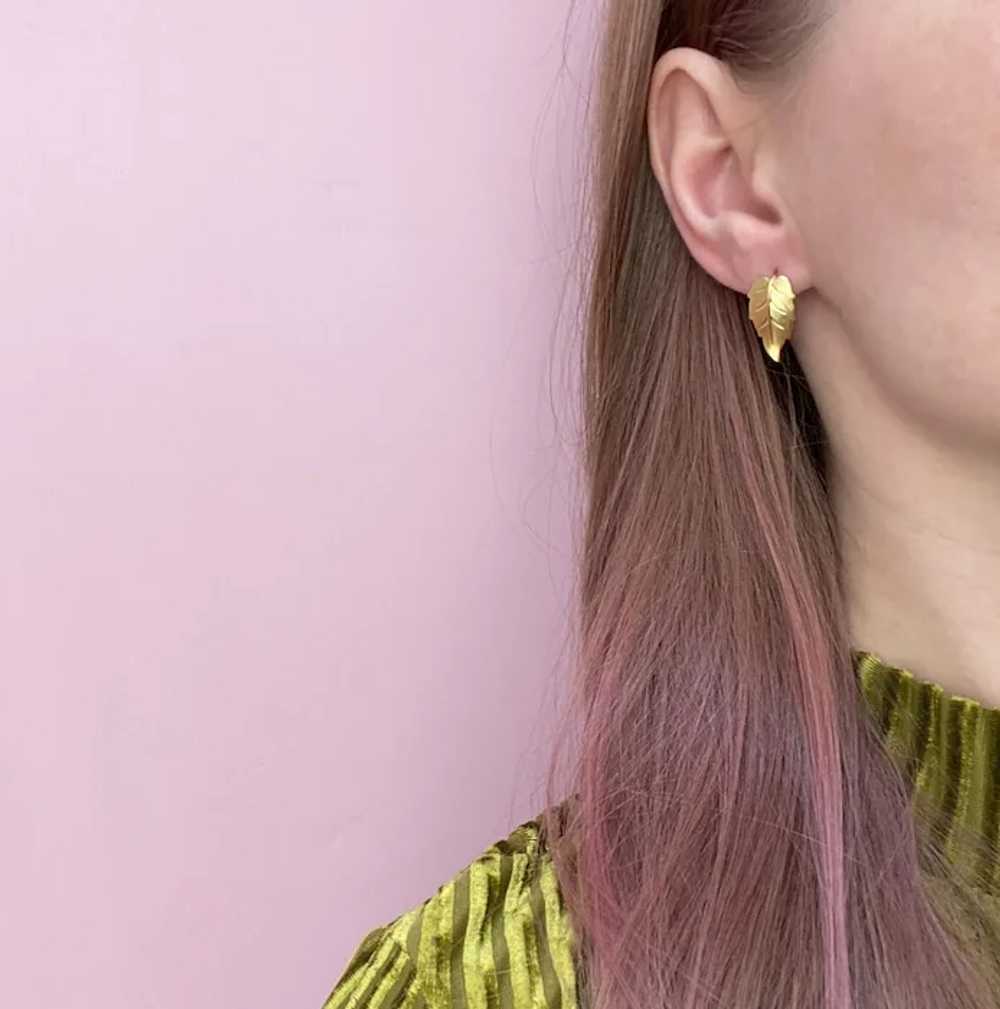 Gold leaf earrings, everyday quirky earrings, ele… - image 4