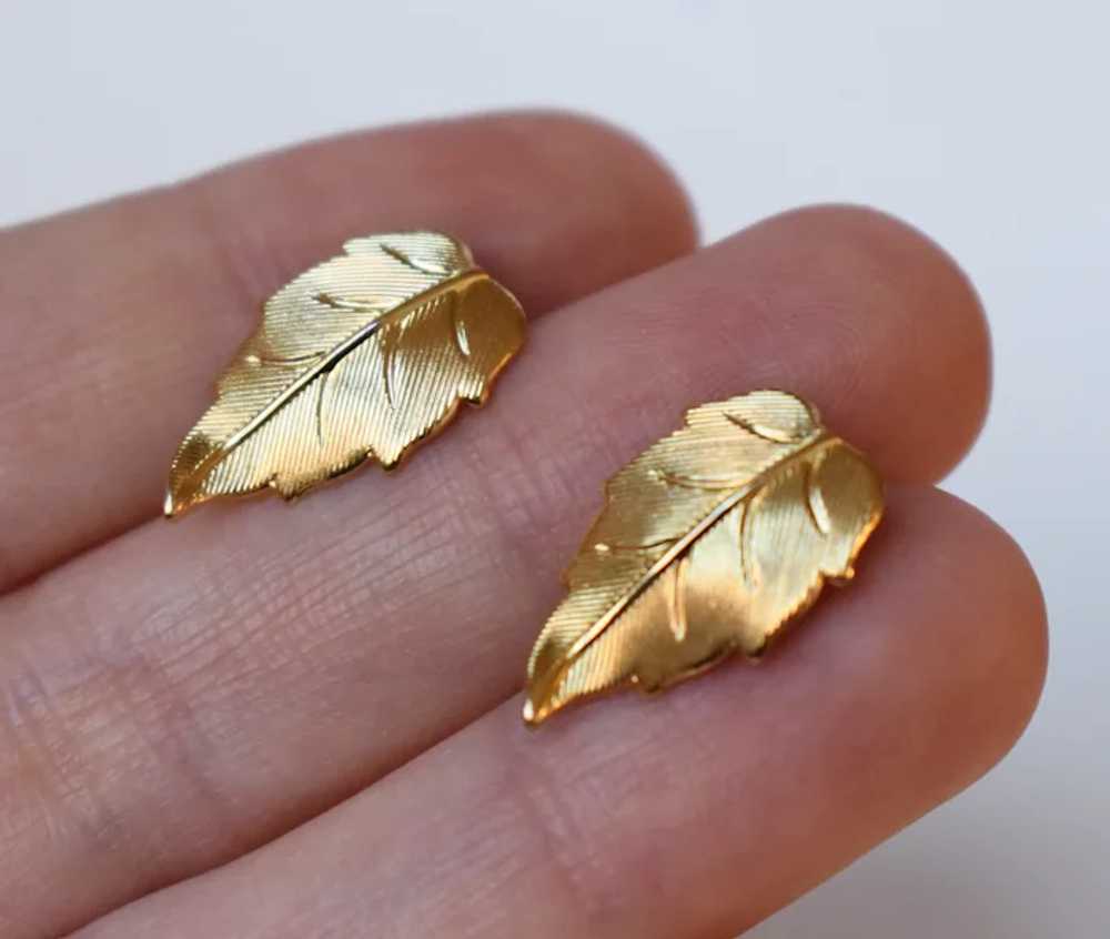 Gold leaf earrings, everyday quirky earrings, ele… - image 5