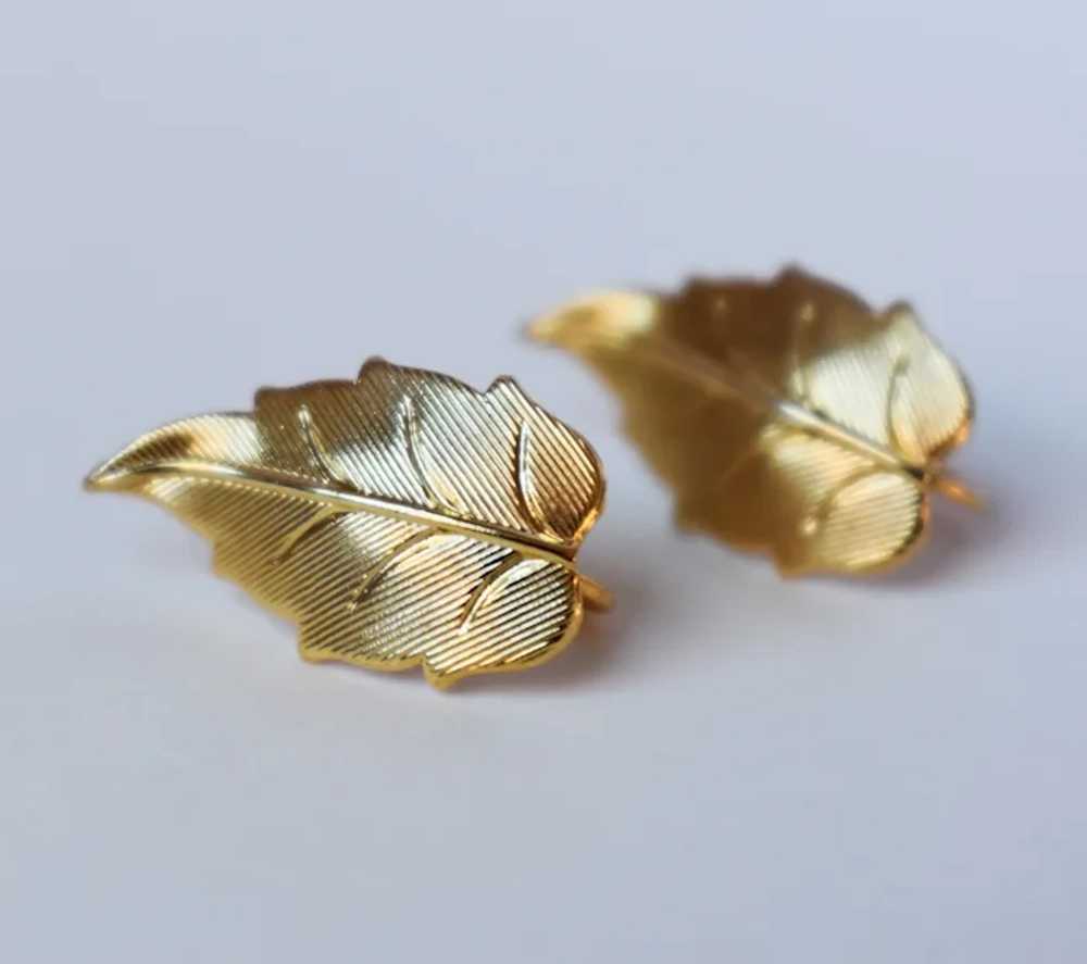 Gold leaf earrings, everyday quirky earrings, ele… - image 9