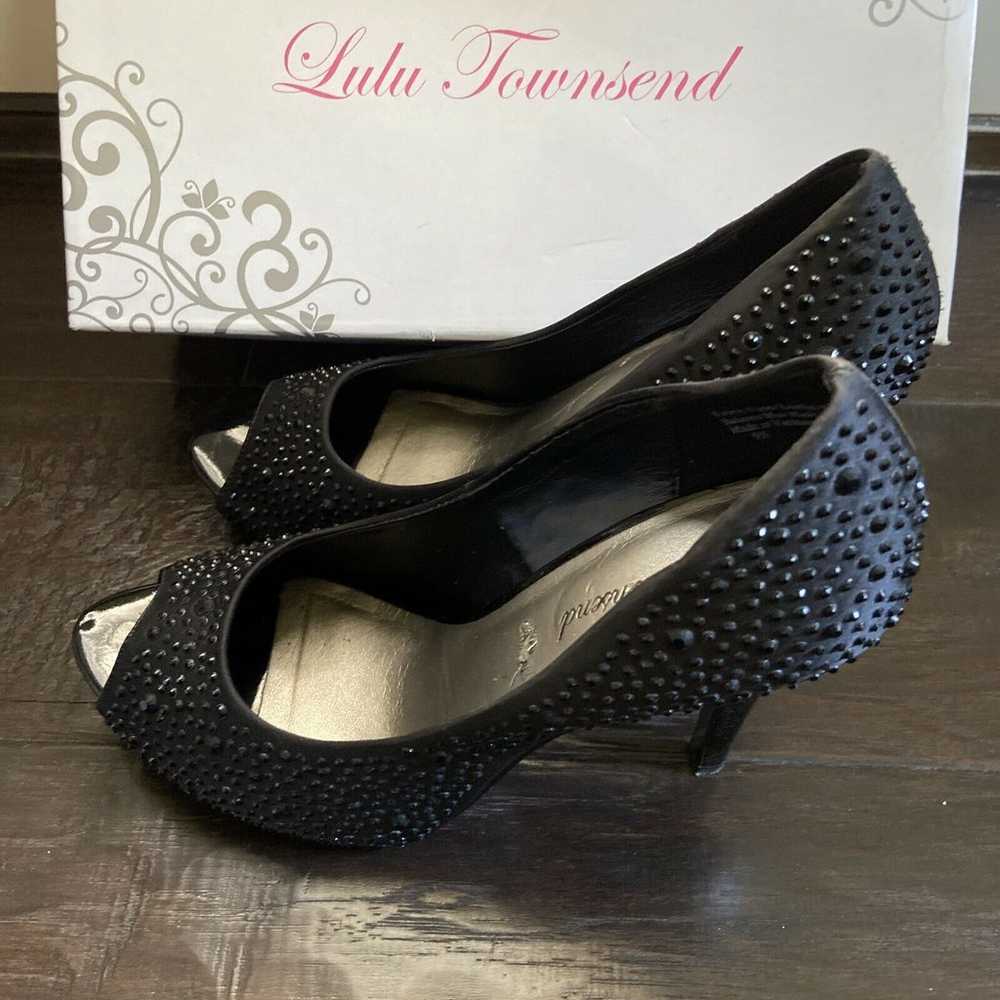 Lulu Townsend Black Satin & Rhinestone Peep Toe H… - image 4