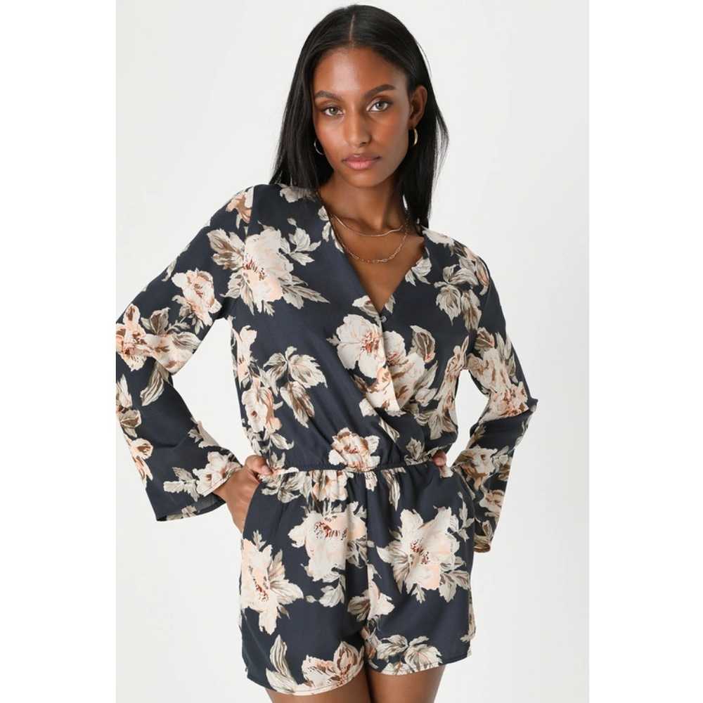 Lulus Boho Romper Womens Small Gray Floral High R… - image 2