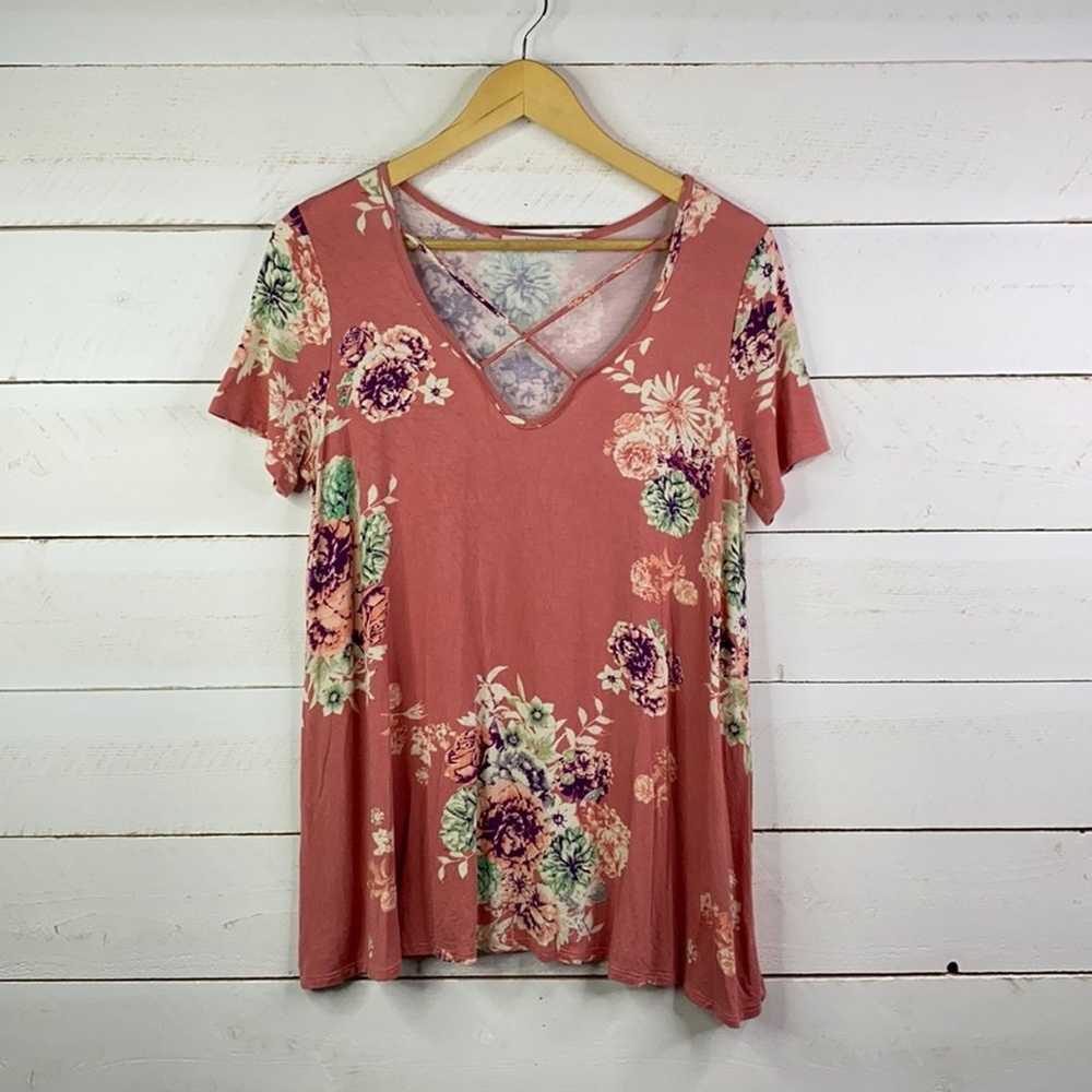 MODERN VINTAGE BOUTIQUE Pink Floral Short Sleeve … - image 1