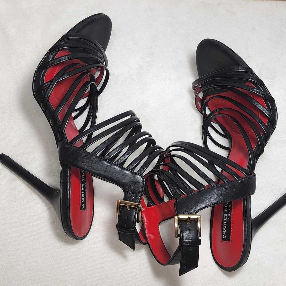 Charles Jourdan strappy soft leather black heels … - image 3