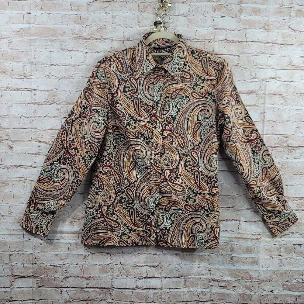 Vintage Womans Blouse Paisley Size 14 Brown Paisl… - image 1