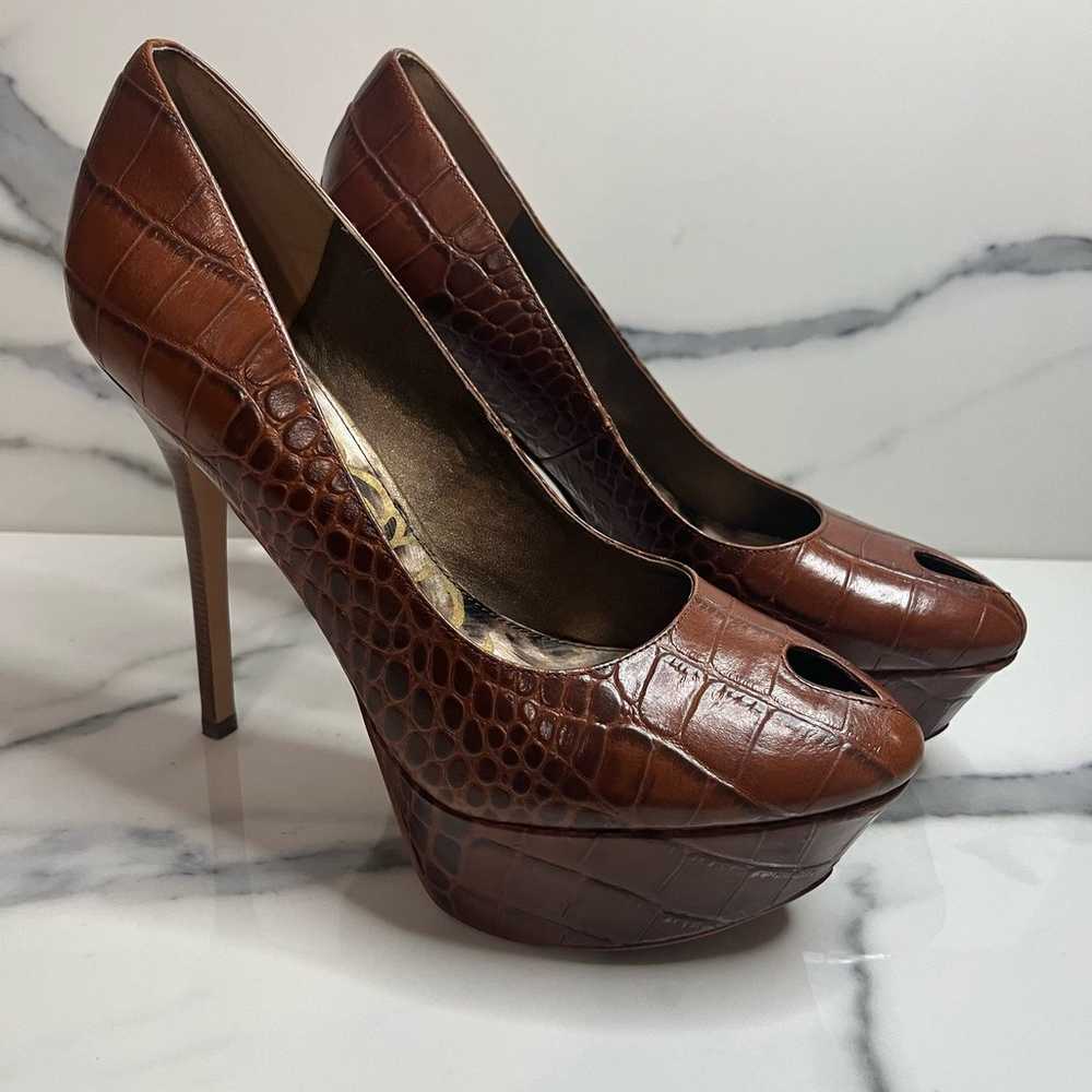 Sam Edelman | Women's Brown Croc Leather Peep Toe… - image 1