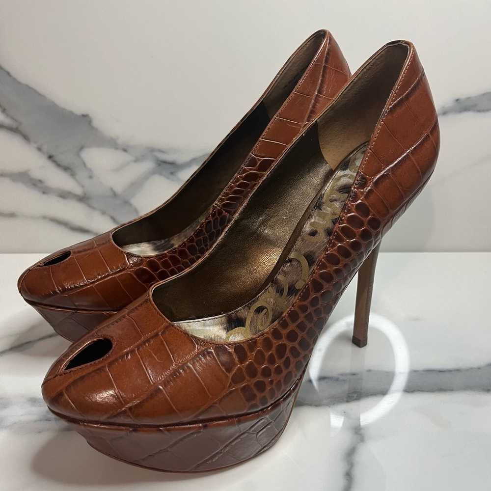 Sam Edelman | Women's Brown Croc Leather Peep Toe… - image 3