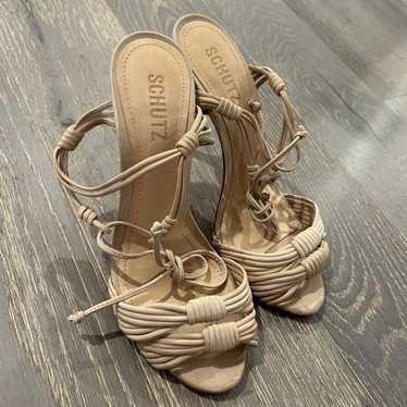 Schutz Nude Strappy High Heel Sandals | 6