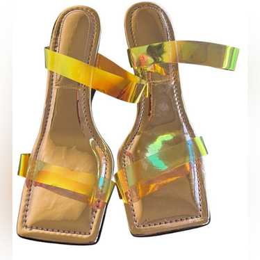 Good American Clear Wedge Sandals Size 5.5 Chartreuse GA077N-X fashion