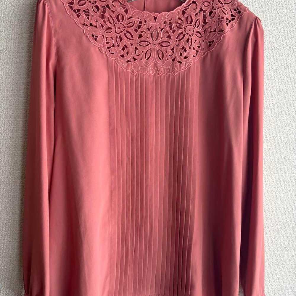 Pink lace decorated long-sleeve blouse, Showa ret… - image 1