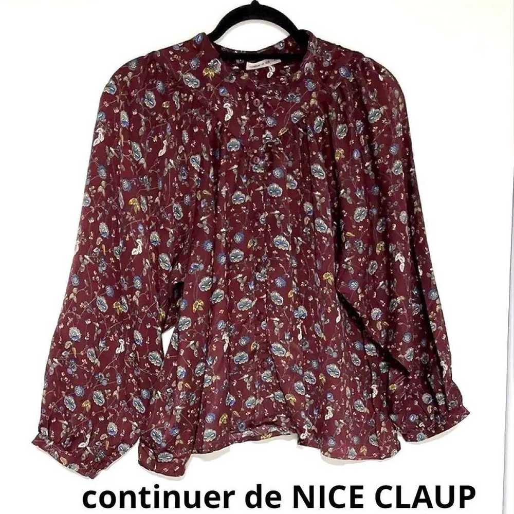 NICE CLAUP Small Flower Print Blouse Brown FREE L… - image 1