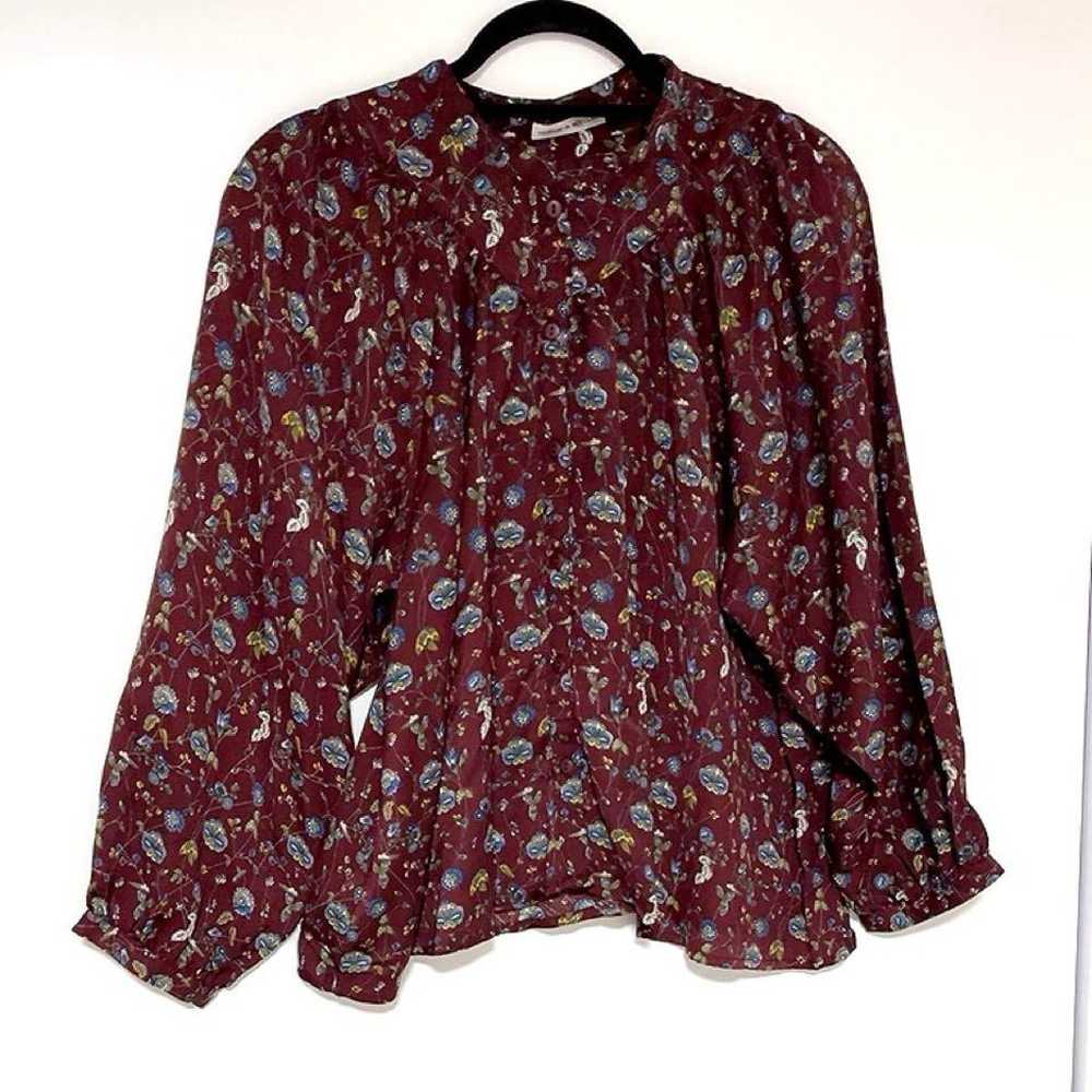 NICE CLAUP Small Flower Print Blouse Brown FREE L… - image 2