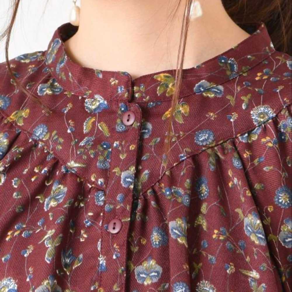 NICE CLAUP Small Flower Print Blouse Brown FREE L… - image 9