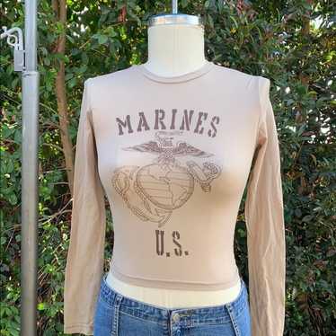 Vintage 90s Marines U.S. Beige Long Sleeve Top