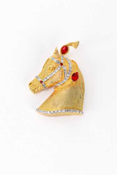 R. MANDLE Gold & Ruby Carnival Horse Brooch