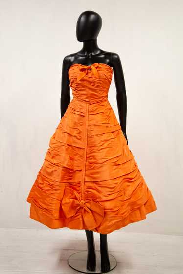 Vintage 1950s Orange Taffeta Cocktail Dress