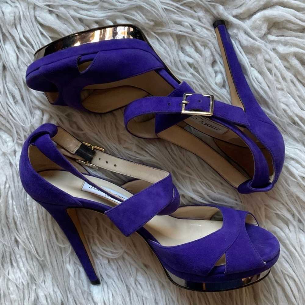 Jimmy Choo Purple Suede Leather Strappy Metallic … - image 1