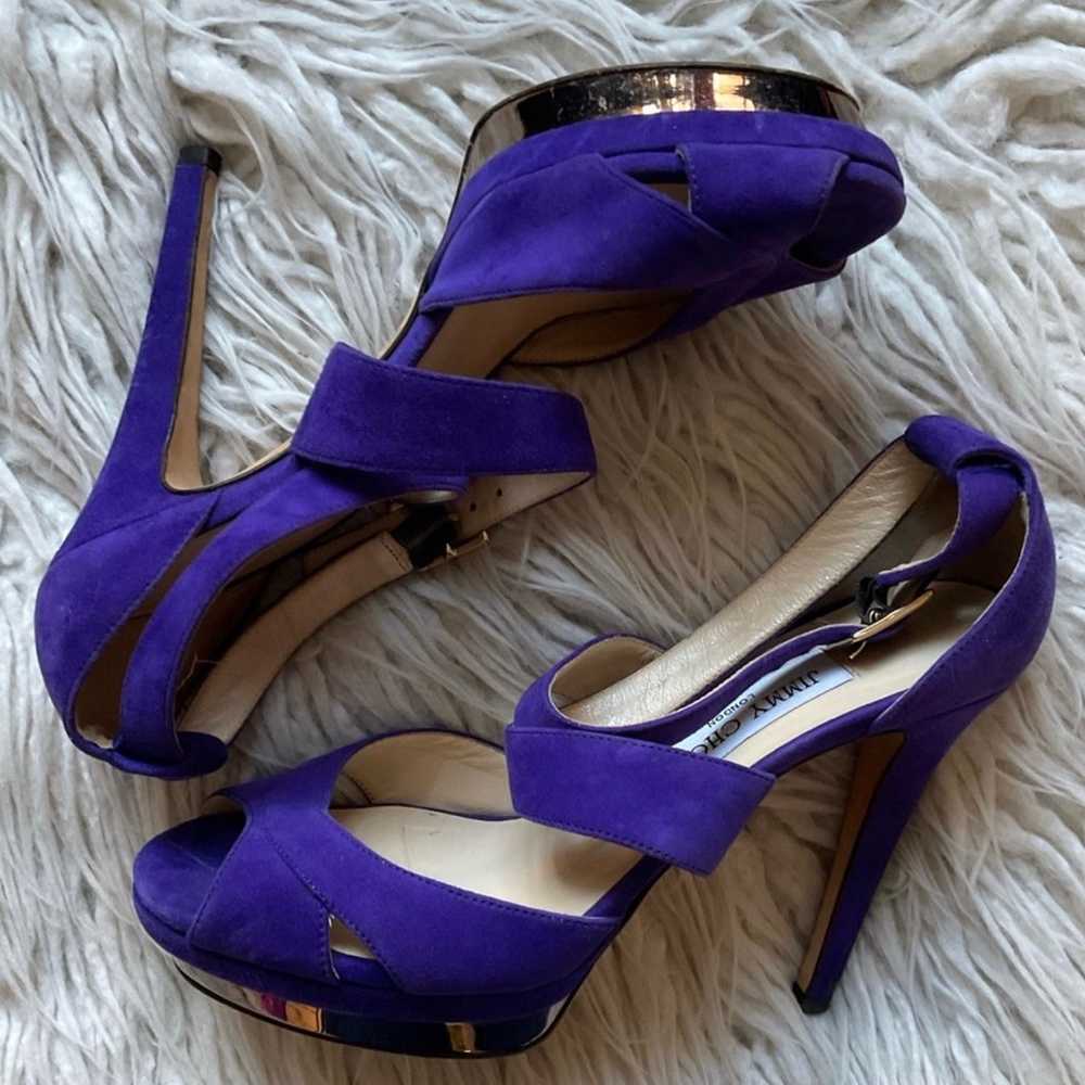 Jimmy Choo Purple Suede Leather Strappy Metallic … - image 2