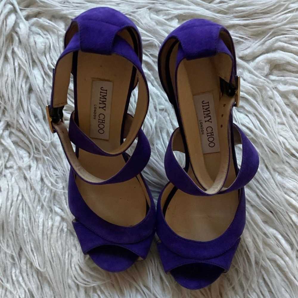 Jimmy Choo Purple Suede Leather Strappy Metallic … - image 3