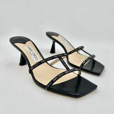 Jimmy Choo Black Canvas And Leather Ria Slide San… - image 1