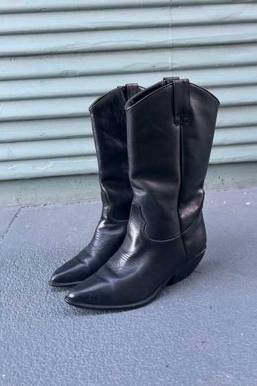 Arizona Black leather slanted heel western boots…