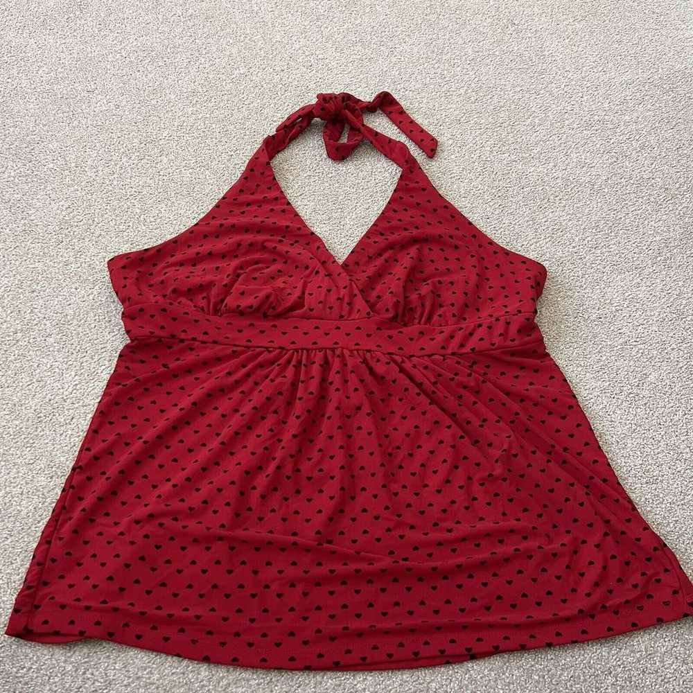 Vintage Y2K Torrid Red Black Hearts Halter Top Gr… - image 1