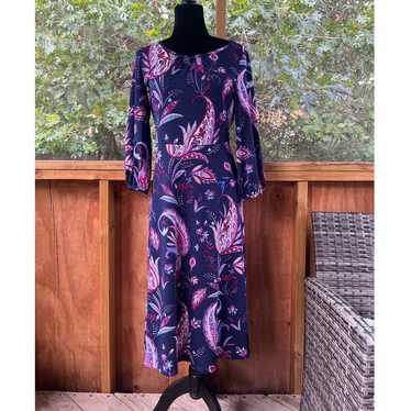 Talbots Navy And Purple Floral Paisley Knee Length