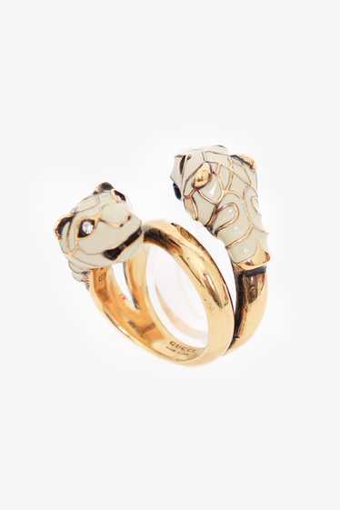 Gucci Gold Tone White Enamel Tiger Double Head Wra