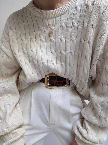 Vintage Cream Cable Knit Cotton Sweater