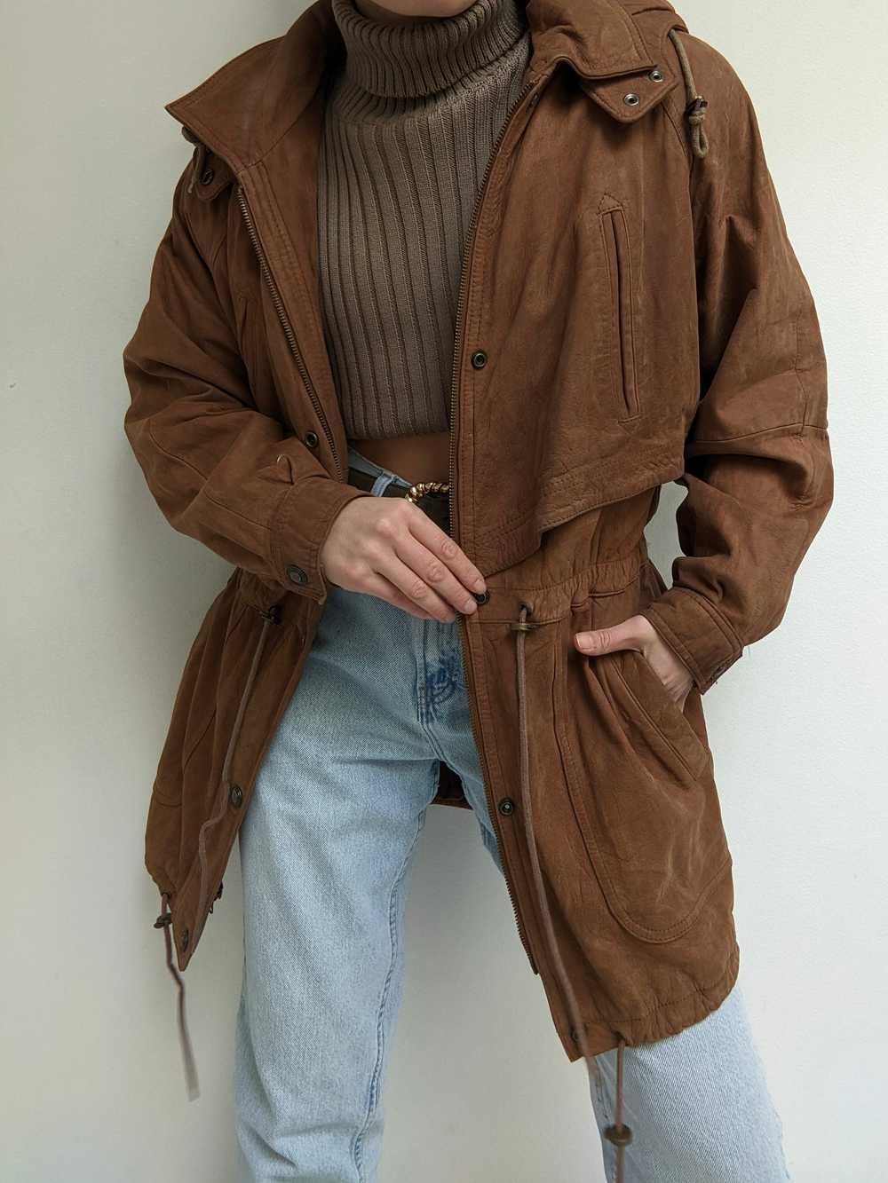 Vintage Tobacco Padded Leather Coat - image 1