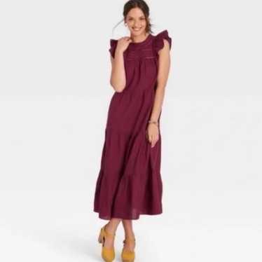 Universal Thread Maroon Flutter Embroidered Ruffle