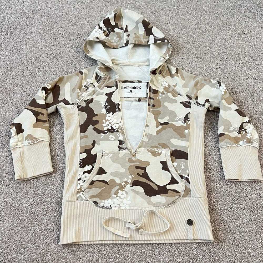 Vintage Y2K Limited Too Camo V Neck Cropped Hoodi… - image 2