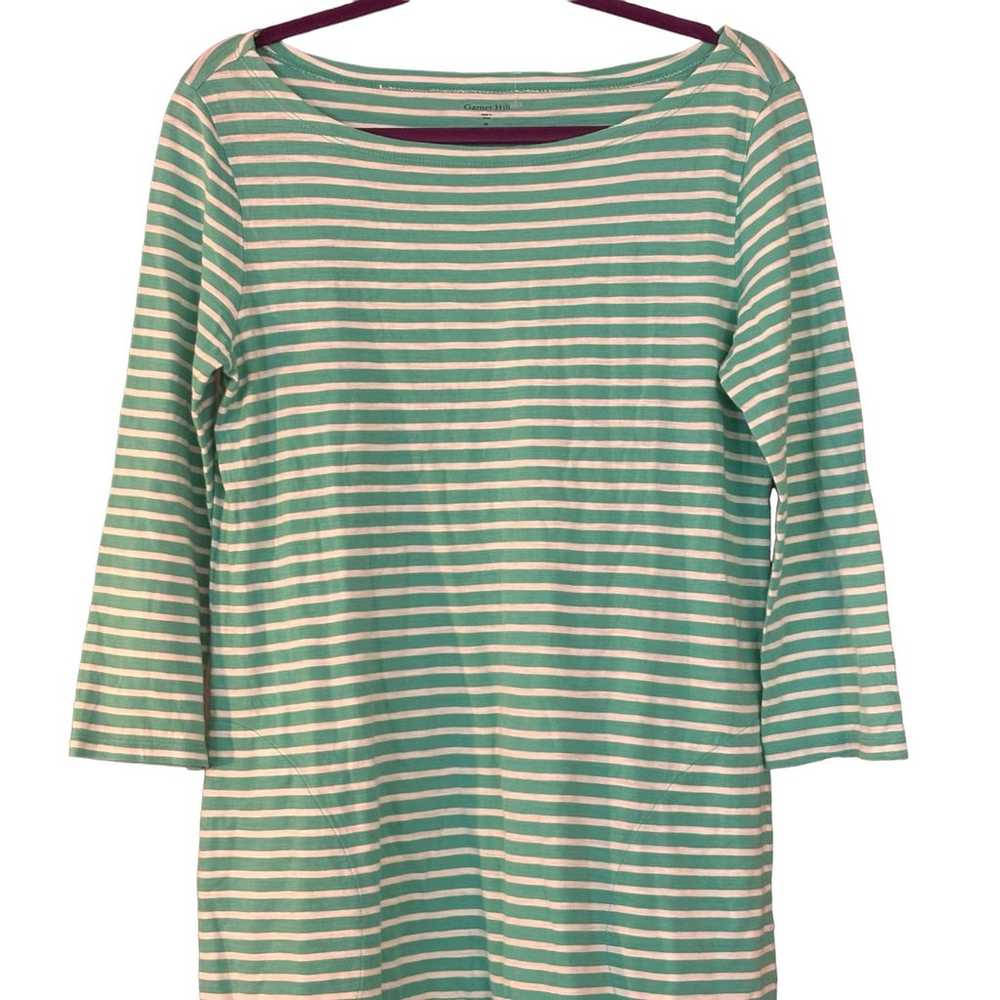 Garnet Hill Cotton Dress Green Stripe Womans Size… - image 2