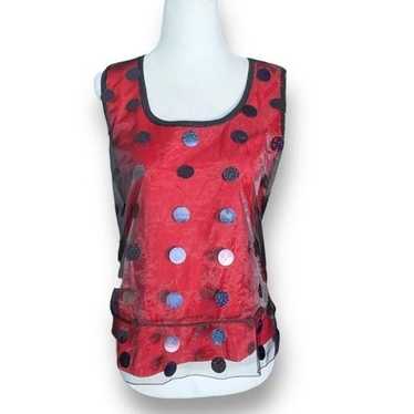 Vintage Joseph A. Top Polka Dot Sheer Red Mesh Iri