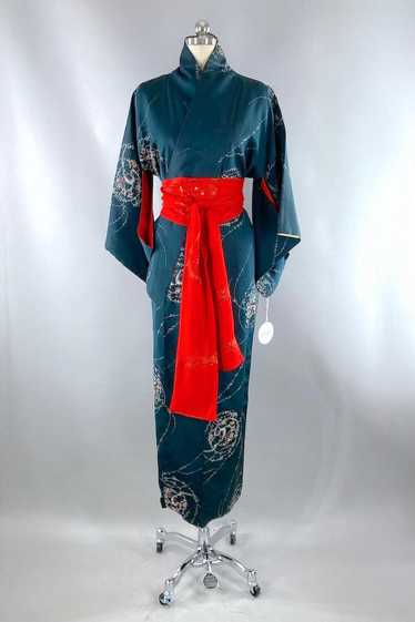 Vintage Green and Red Silk Kimono