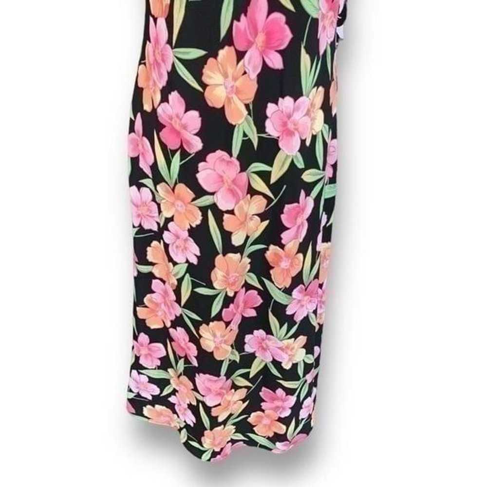 Vintage Dress Black Pink Tropical Floral Print Sl… - image 3