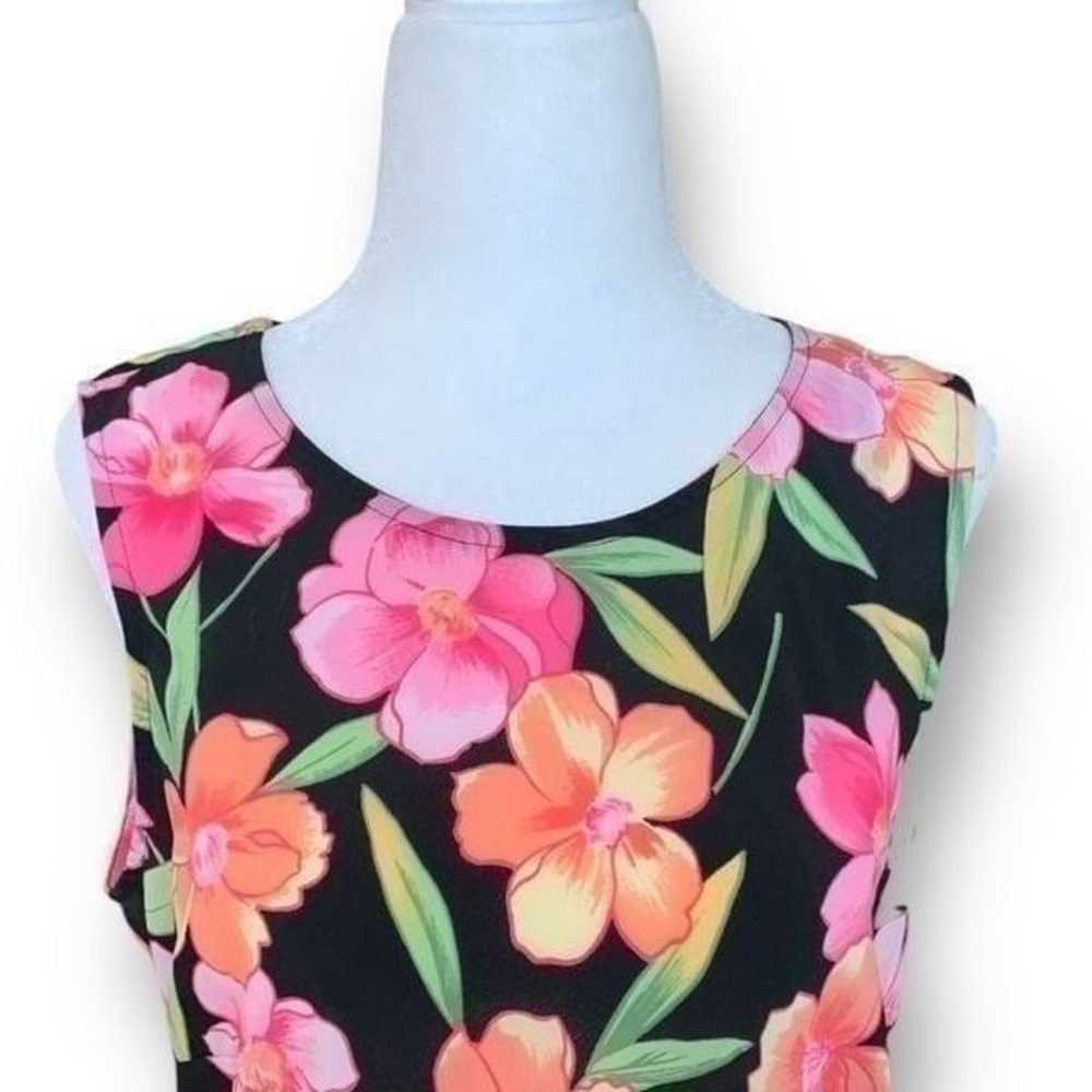 Vintage Dress Black Pink Tropical Floral Print Sl… - image 4