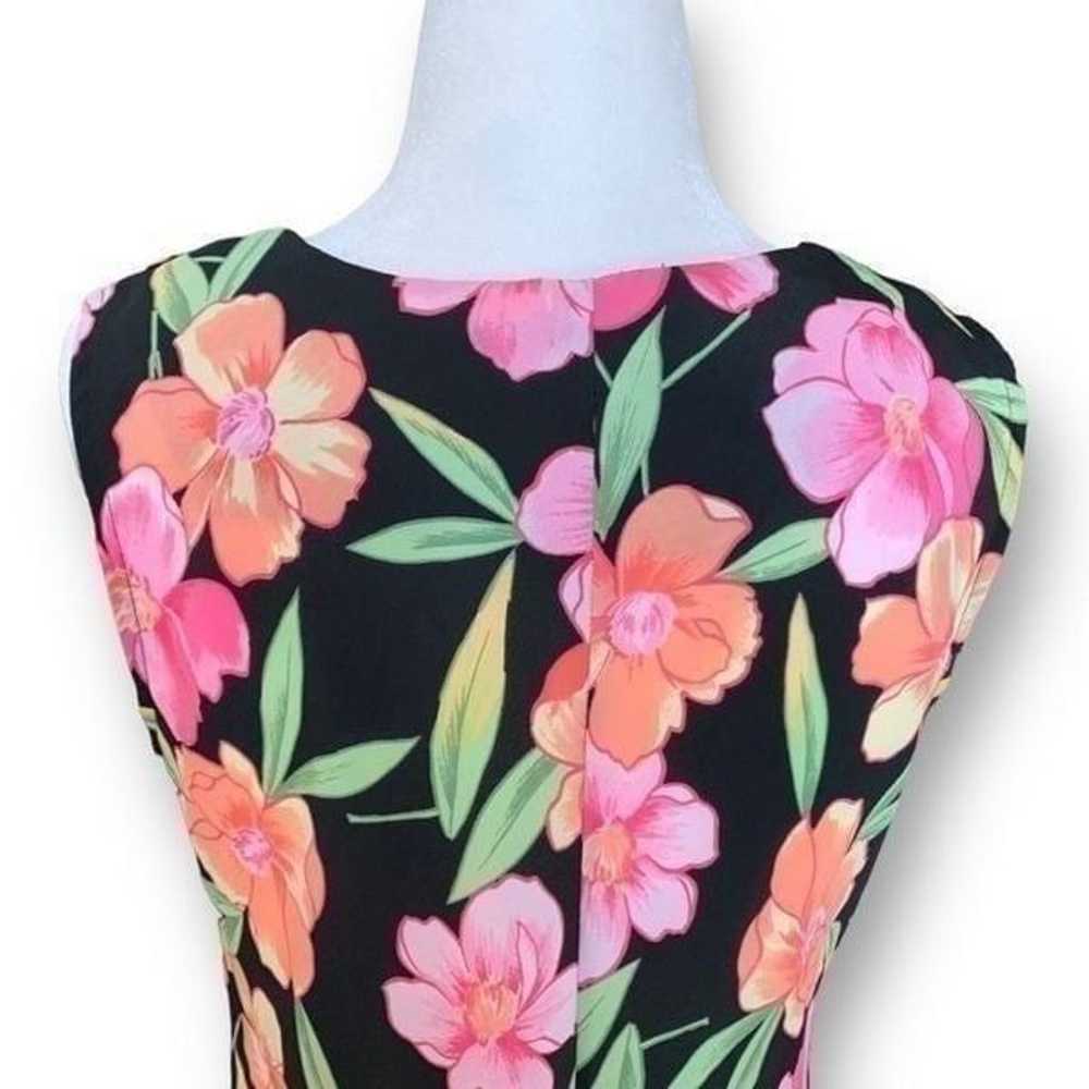 Vintage Dress Black Pink Tropical Floral Print Sl… - image 5