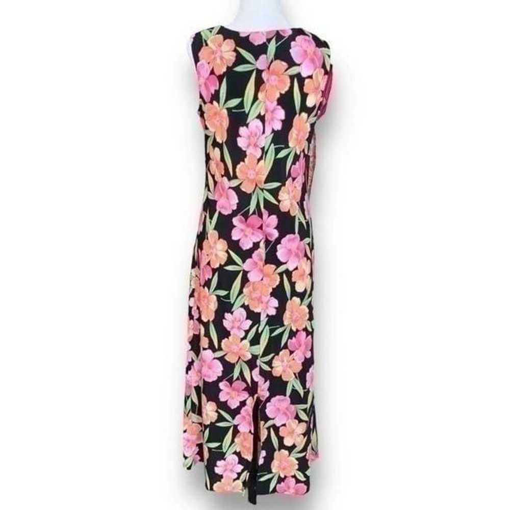 Vintage Dress Black Pink Tropical Floral Print Sl… - image 7