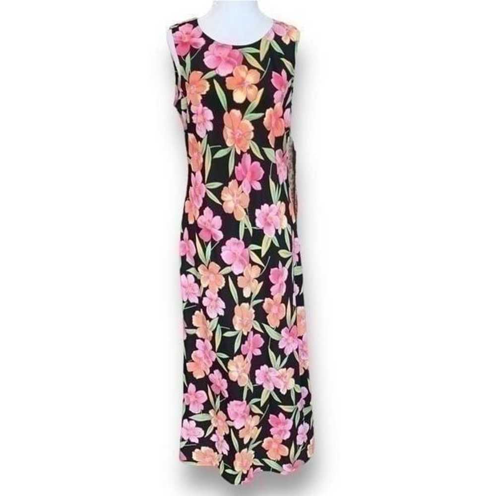 Vintage Dress Black Pink Tropical Floral Print Sl… - image 9