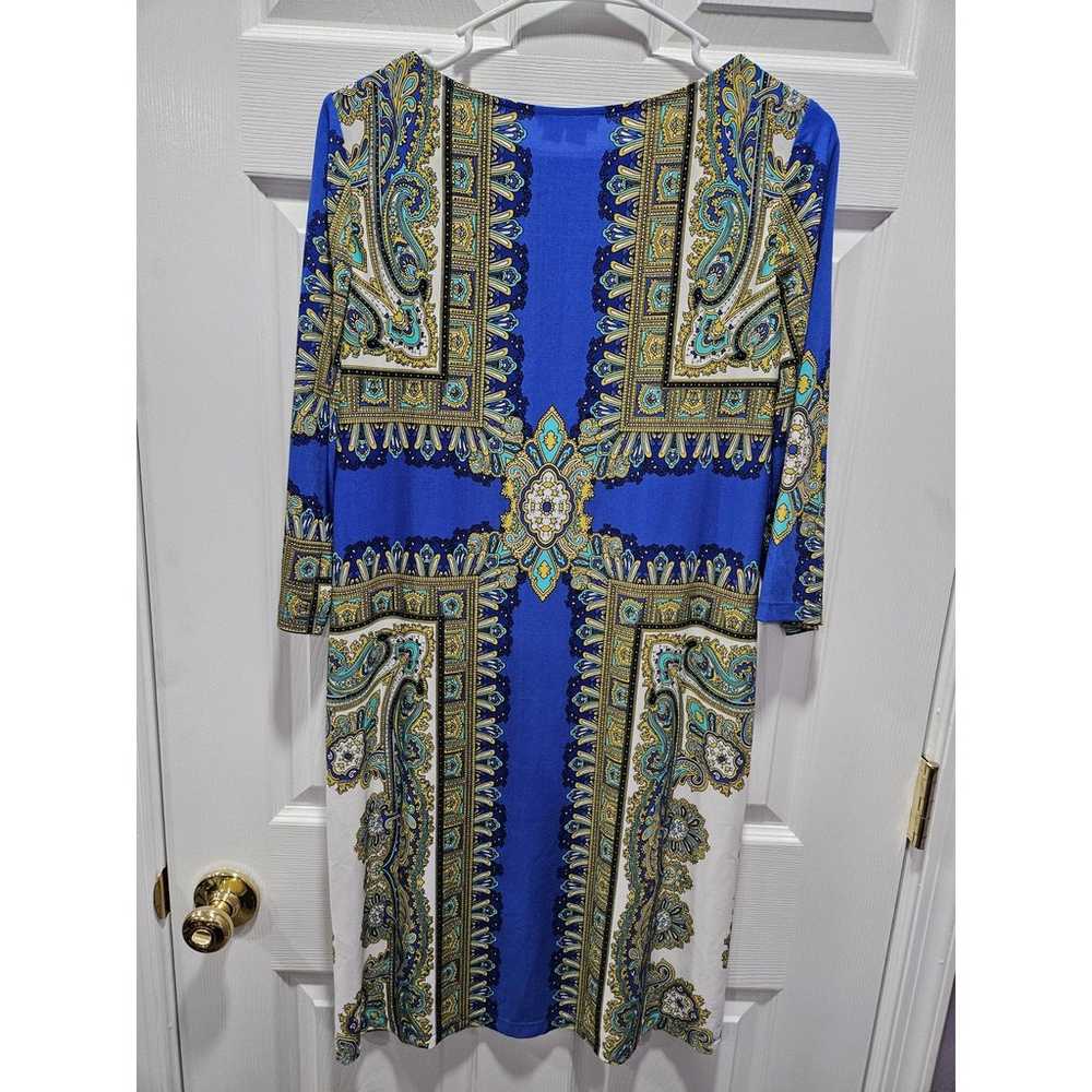 London Times Dress 3/4 Sleeves  Geometric Blue Go… - image 7