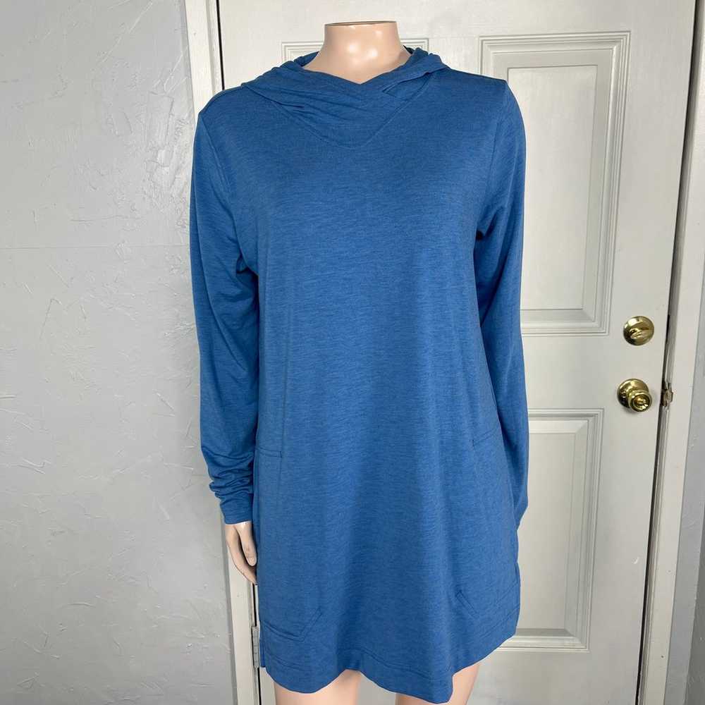 Duluth Trading Blue Dress Small Hooded Long Sleev… - image 1