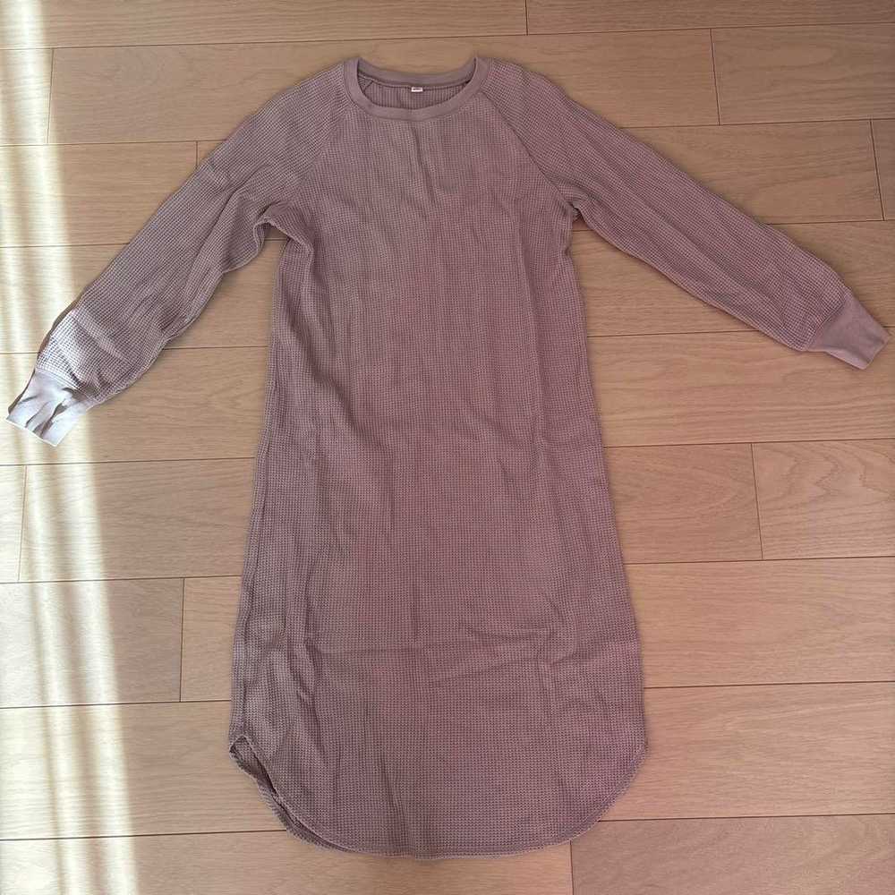 UNIQLO Long Sleeve Waffle Fabric Dress Pink Beige - image 1