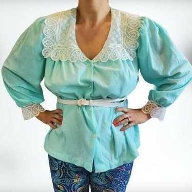 Vintage Victorian Fleece Blouse Lace - image 1